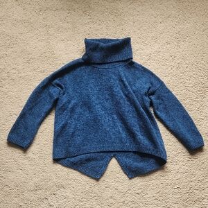 Theory Blue Knit Cropped Sweater with Turtleneck